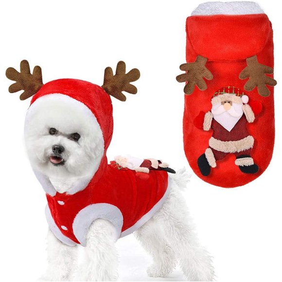 Santa Dog Costume Christmas Pet Dog Clothes Winter Warm Dress Up Clothing for Small Dog