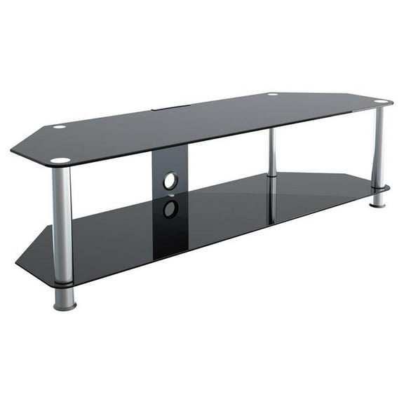 Maklaine Steel TV Stand with Cable Management for up to 65" TVs in Black/Chrome