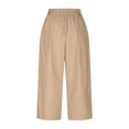 thumbnail image 5 of FRSASU Women's Pants Casual Solid Color Button Elastic Waist Fashion Loose Cropped Pants with Pockets Beige, 5 of 6