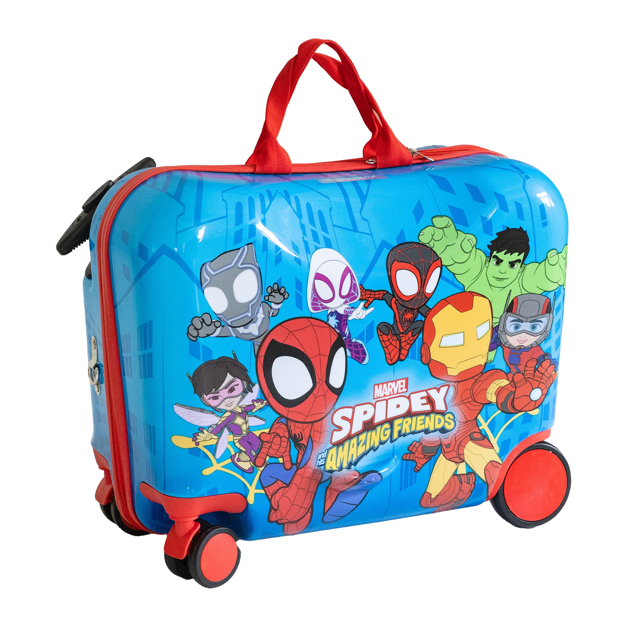Kid's Marvel Spidey and Friends Superhero Character Ride On Scooter Hardside Luggage for Boys and Girls -Blue
