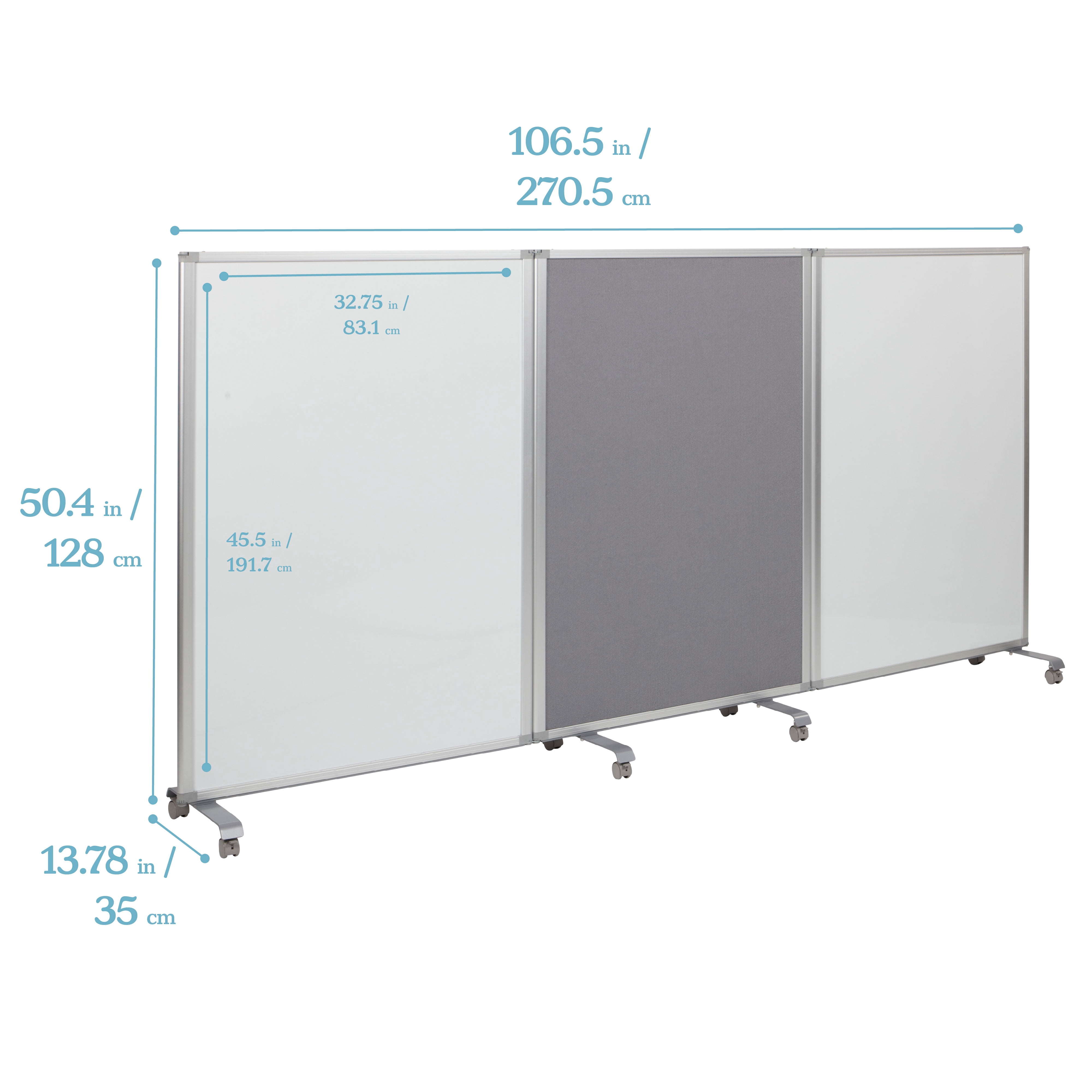 ECR4Kids Mobile Dry-Erase and Flannel Room Divider, 3-Panel, School Supplies, Grey