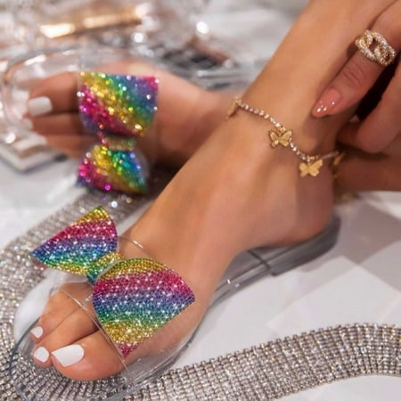 

Shoes For Women Summer Fashion Comfortable Rhinestone Sandals Beach Flat Slippers Espadrille Wedge Sandal