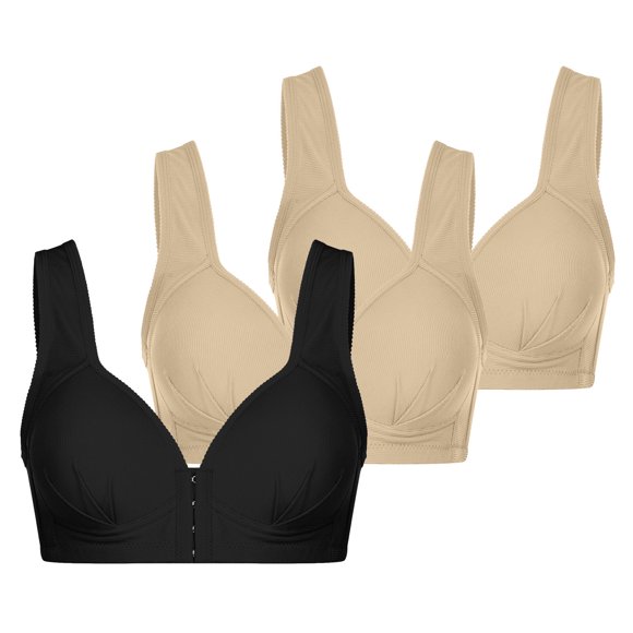 Front Close Bras for Women Seamless Bra Feature V-Neck Longline Bra Style W-1928 Black M
