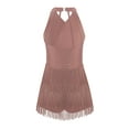 thumbnail image 2 of SiiRoh Girls Sparkly Tassels Latin Dance Leotards Halter Sleeveless Fringe Figure Skating Dress Dusty Pink 10, 2 of 6