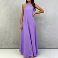 thumbnail image 5 of Smsaxvxz Summer Dresses for Women Fashion Solid Crew Neck Sleeveless Casual Loose Ice Silk Crinkle Flared Maxi Dress Purple M, 5 of 7