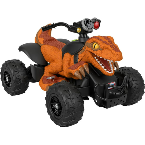 12V Power Wheels Jurassic World Dino Racer Battery-Powered Ride-On ATV Dinosaur Toy, Orange