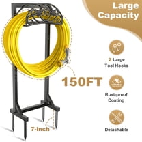 Garden Hose Holder, Freestanding Water Hose Reel with 4 Spikes & 2 Tool Hooks, Heavy Duty Garden Organized Hanger for Outside Yard Lawn