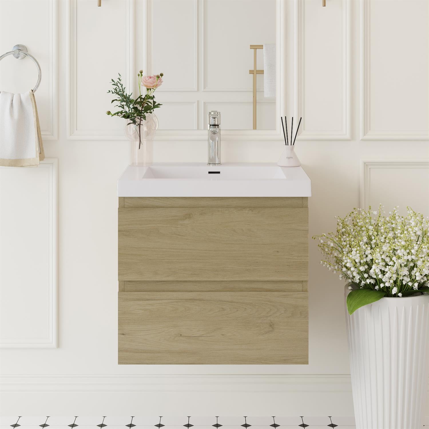 Demi Bonn 24" Floating Bathroom Vanity with Sink, Resin Top Basin and 2 Soft Close Drawers, Faucets and Drains Not Included, Brown