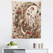 Ambesonne Hippie Wall Hanging Tapestry, Nostalgic Boho Crescent Art, 23"x28", Eggshell Olive Green Ruby