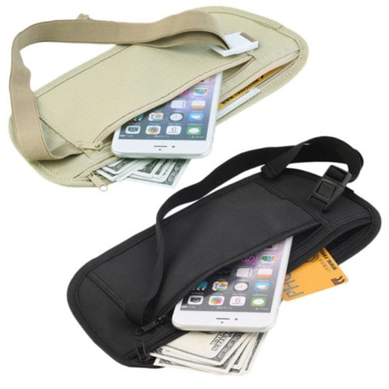 Leather Utility Travel Waist Belt Bag Passport Phone Keys Wallet Black 18AA11BK 