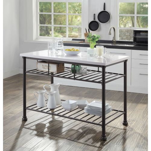 Freyja Kitchen Island White Cultured Stone Gray Finish Com Freyja Kitchen Island White Cultured, Assembled Kitchen Island With Seating