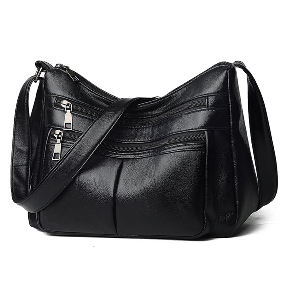 Peggybuy Vintage Women PU Shoulder Bag Multi-pocket Mother Solid Crossbody Handbags
