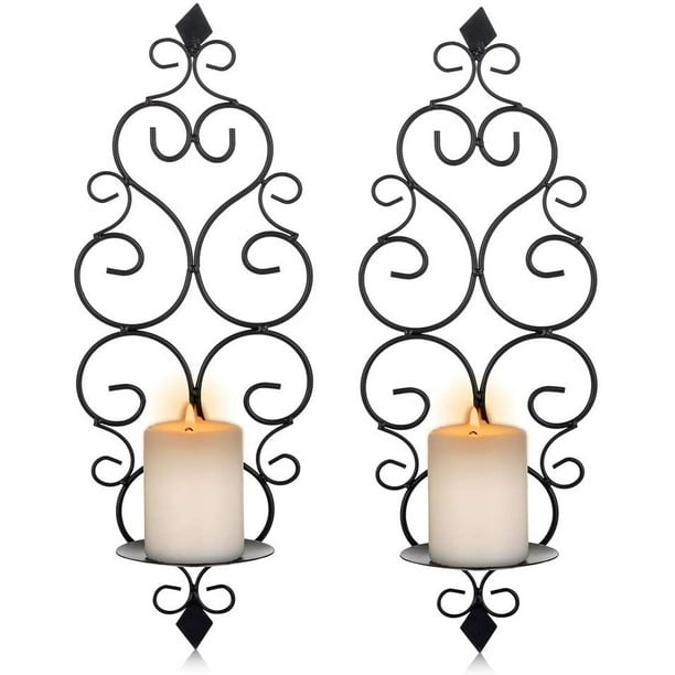 Candelabros de pared Apliques de pared Candelabros Candelabros Candelabros de metal Juego de 2, portavelas de pared Soporte de columna para velas de té Vela de columna Sala de estar Dormitorio Vhermosa LKX-0707-2