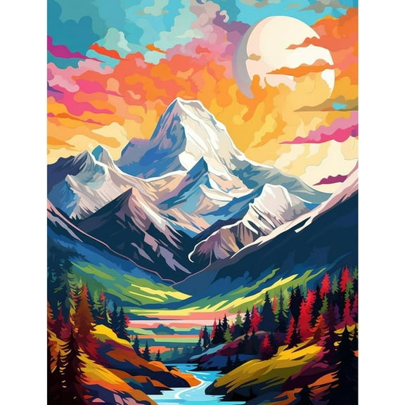 DIY 5D Diamond Painting Kit (For Adults) Diamond Painting "Sun Mountain" - Full Diamond Crystal Rhinestone Embroidery Craft Kit, Can Be Used As Gift, Wall Decoration