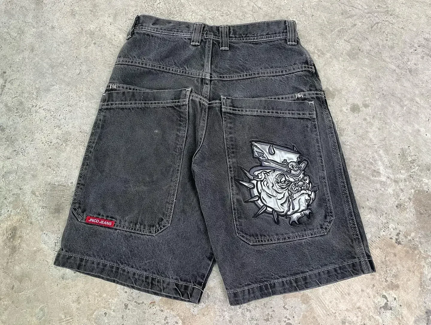 Vintage New Y2K Baggy Shorts Mens Wing Embroidered Denim Shorts
