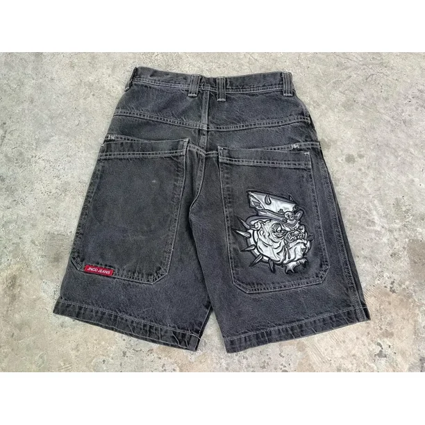 希少 00s Jnco jeans baggy shorts W33 JNCO baggy Denim Shorts Harajuku Y2K Jeans Hip Hop Vintage Letter