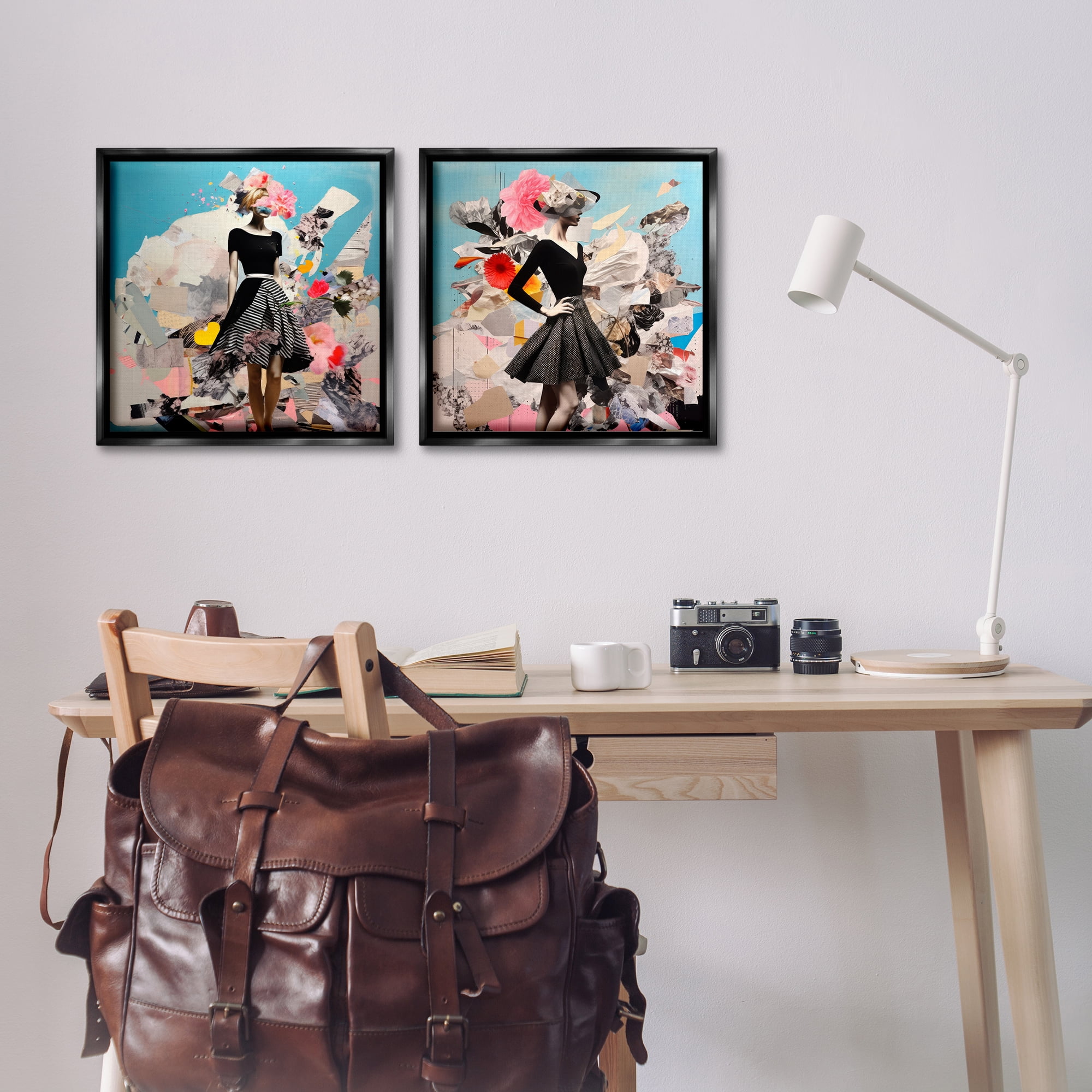 Stupell Industries Glam Fashion Figure Pose People Painting Black Floater Framed Canvas Art Print Wall Art, 18 x 18, Set of 2