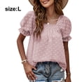 thumbnail image 2 of Camisas de manga corta Camisetas casuales de verano Señoras de verano Cuello cuadrado Gasa Jacquard Swee （rosa）, 2 of 6