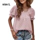 thumbnail image 2 of Camisas de manga corta, camisetas casuales de verano para mujer, blusa de gasa con cuello cuadrado y jacquard (rosa), 2 of 6