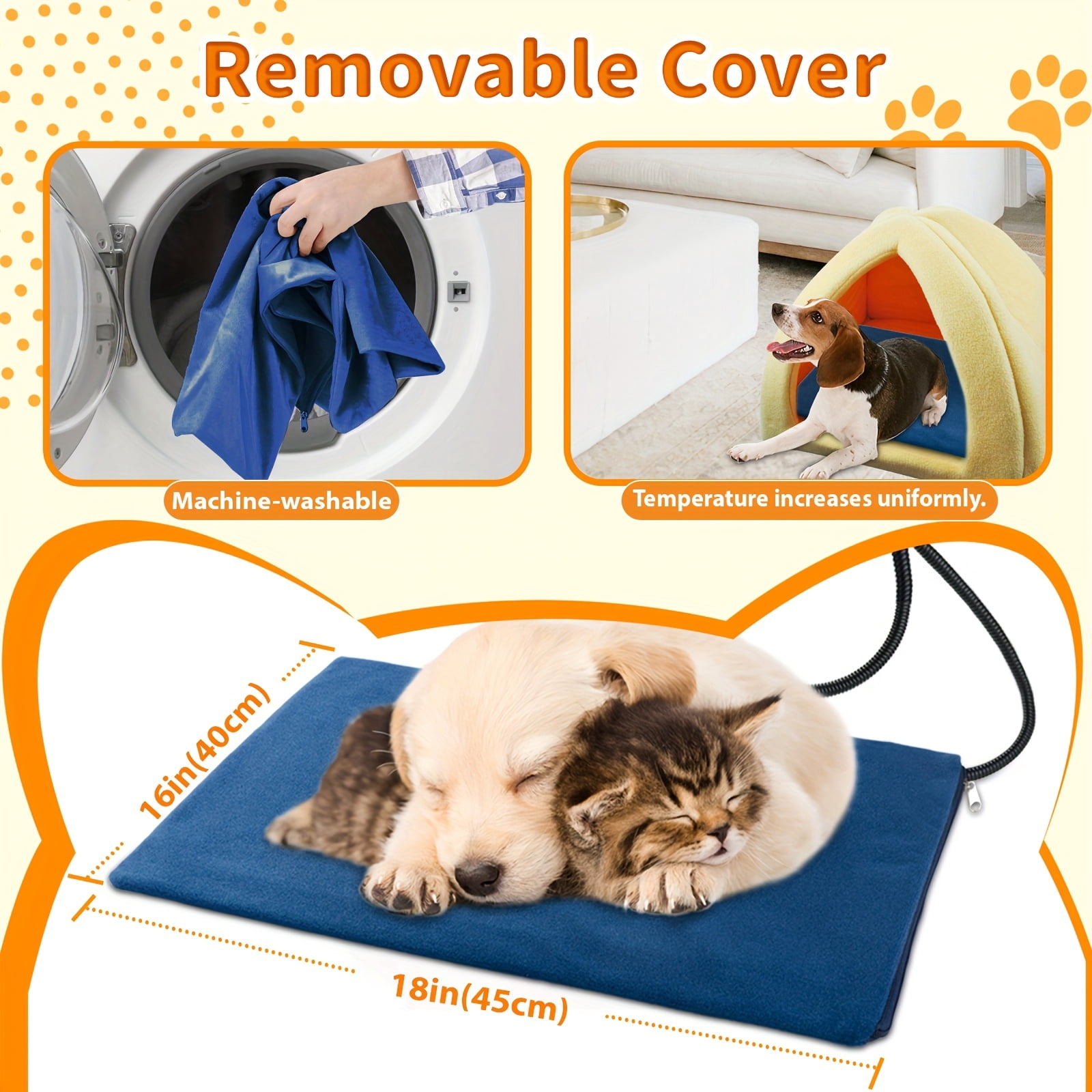 Outdoor Pet Heating Pad for Cat Dog, Heated Mat with Waterproof Cover and Automatic Temperature Control, Suitable for Cat Houses, Dog Houses, Small Beds, Porches, 16.5" X 18",Blue