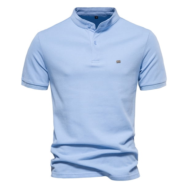 Gibobby Playera Tipo Polo Hombre Polo de piqué elástico de Manga Corta Camisa de Polo para Hombre(Azul claro,XG)