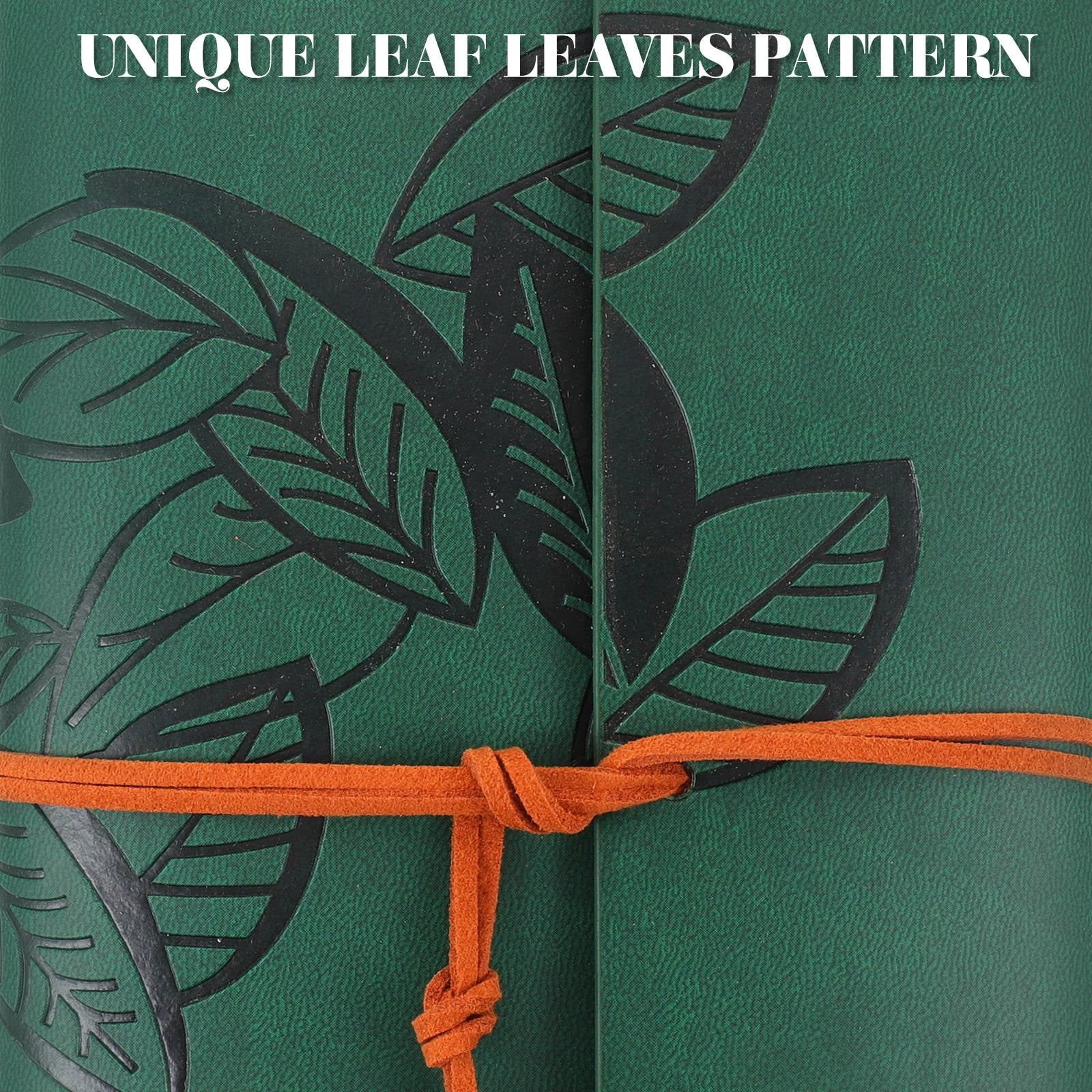 GOOHOCHY Vintage Style Leaf Leaves Pattern PU Cover Loose-leaf String Bound Blank Notebook Notepad Travel Journal Diary Jotter - Size L (Green)