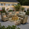thumbnail image 3 of Ovios 10 Pieces Outdoor Patio Furniture All-Weather Wicker Sectional Conversation Set with Swivel Chairs & Solar Coffee Table, Dark Gray, 3 of 11