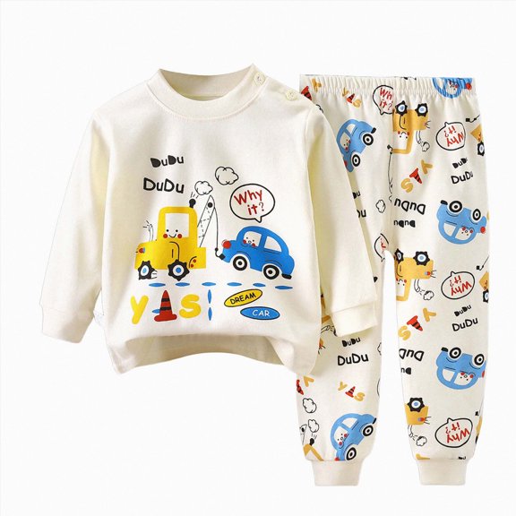 NOLDARES Outfit Set for Toddler Boys Long Sleeve Print Crewneck Cotton Tee Elastic Waist Pants 2 Piece Fall Winter Clothes Size:2-3 Y,Yellow