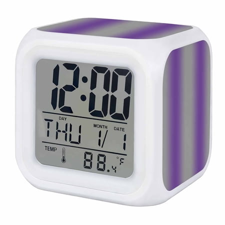 Alarm Clocks Ombre Grey Purple Digital Clock 7 Color LED Night Light Silent Non Ticking Battery