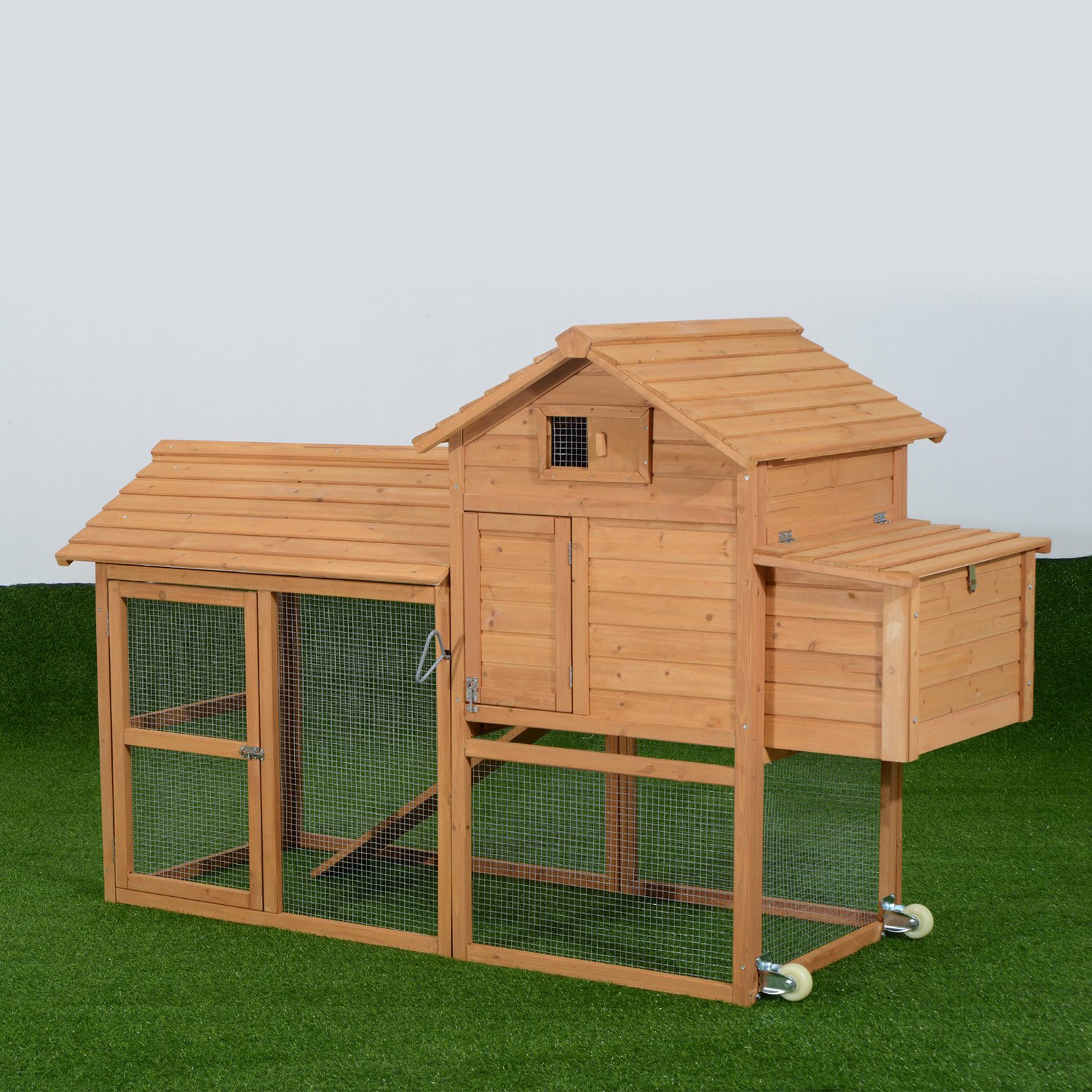 Pawhut Deluxe Portable Backyard Chicken Coop With Fenced Run And Wheels