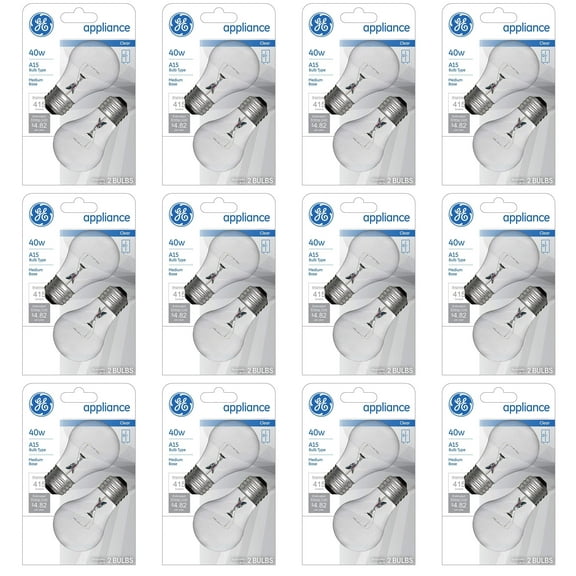(case of 24 bulbs) GE Appliance Clear Light Bulb 40w, A15 Bulb Type, Medium Base | 415 Lumens |