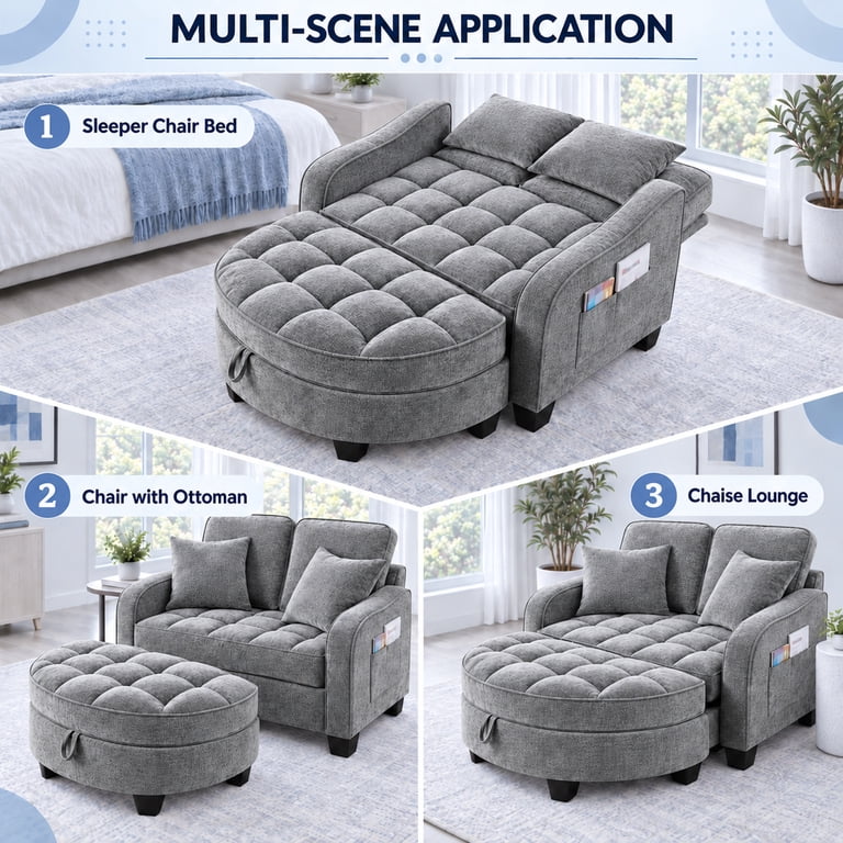 Moonmiss Oversized Chair and A Half, Gray Chenille with Storage Ottoman photo 7