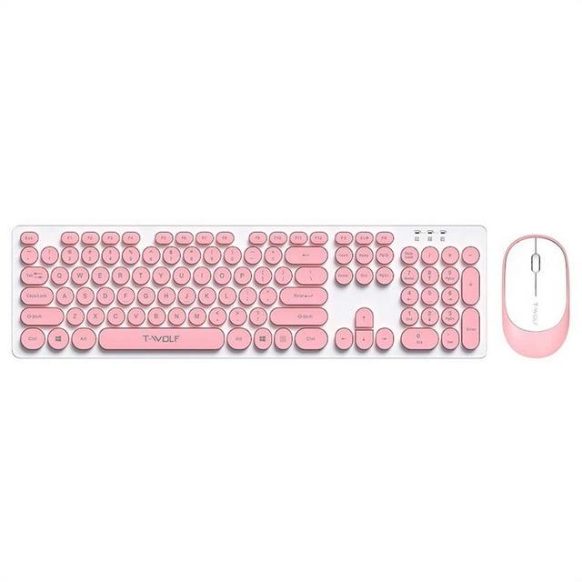 SUTENGDA Clavier et Souris Sans Fil Combo Rétro Touches Rondes Ultra Fines Silencieuses 2.4GHz pour Ordinateur Portable