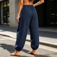 thumbnail image 5 of Cotton Linen Barrel Pants Women Wide Leg Palazzo Summer Baggy Harem Pants Boho Casual Trousers with Pockets Beach Vacation Navy XXL(XXL), 5 of 7