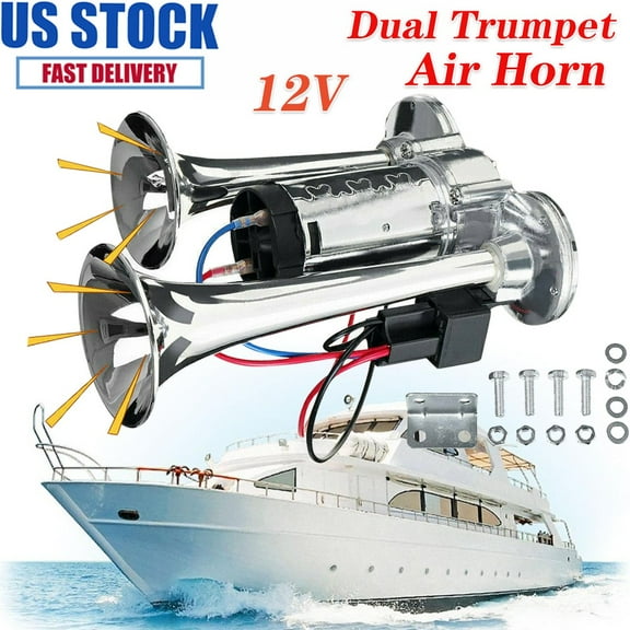 600DB Dual Trumpet Air Horn w/Compressor Kit SUV RV Car Train Speaker 12V