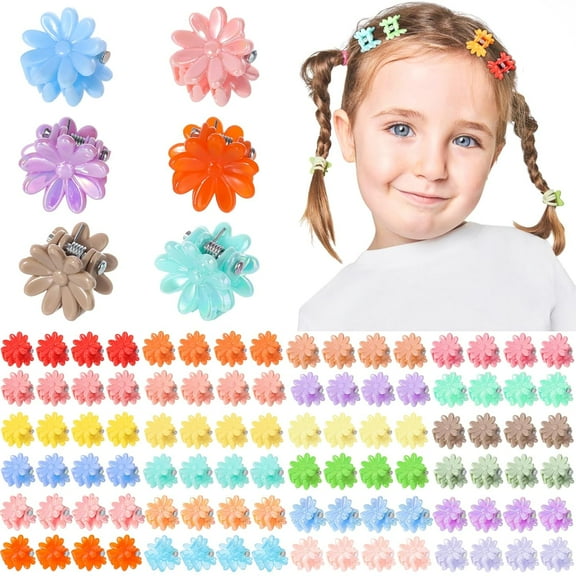 128 Pack Small Flower Hair Clips, Mini Claw Clips Flower Clips Hair Accessories for Toddler Baby Girls Women, 32 Assorted Colors, Cute Hair Clips with Box