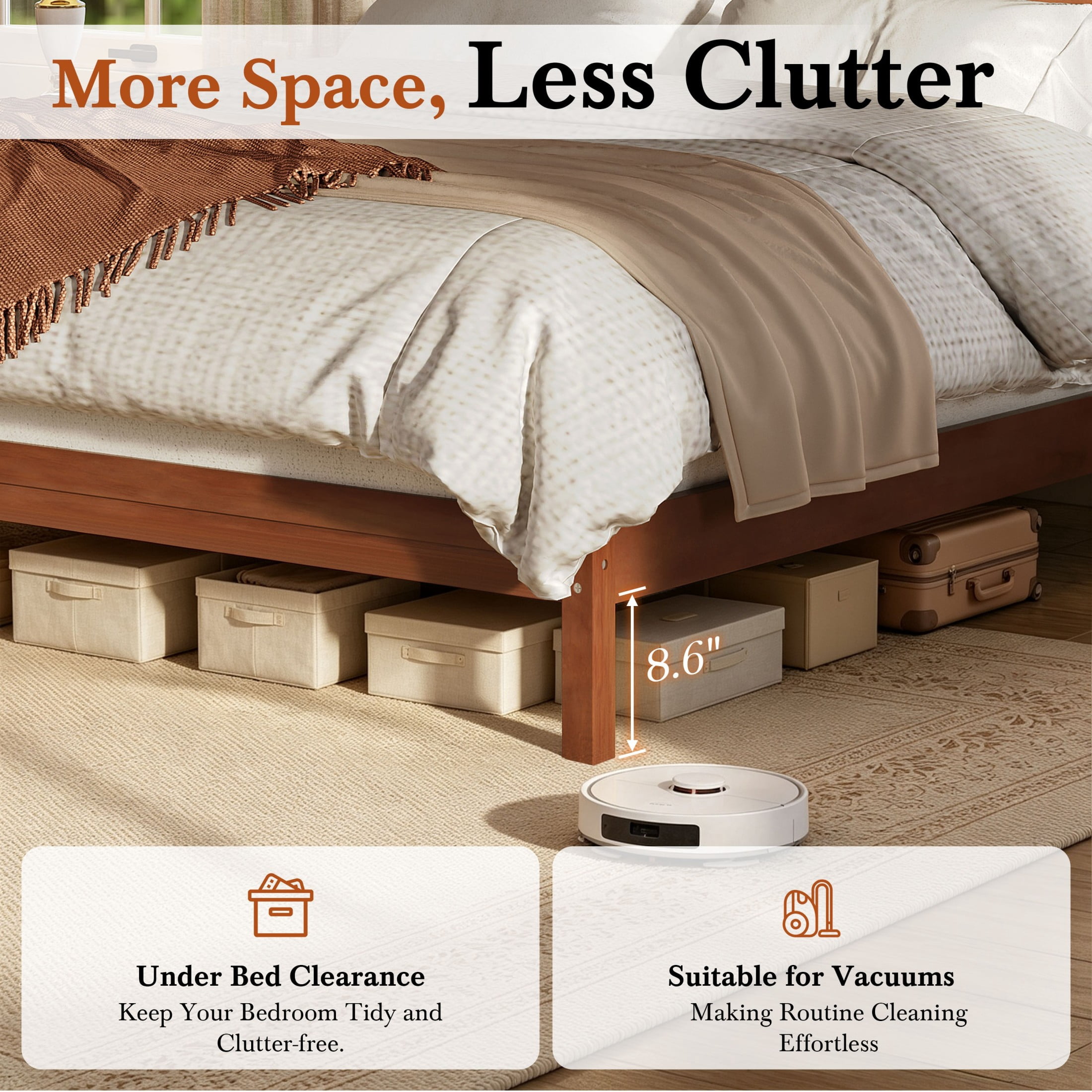 Christopher Knight Home Bohemian Queen Platform Bed with Rattan Headboard, Solid Wood Frame, Walnut
