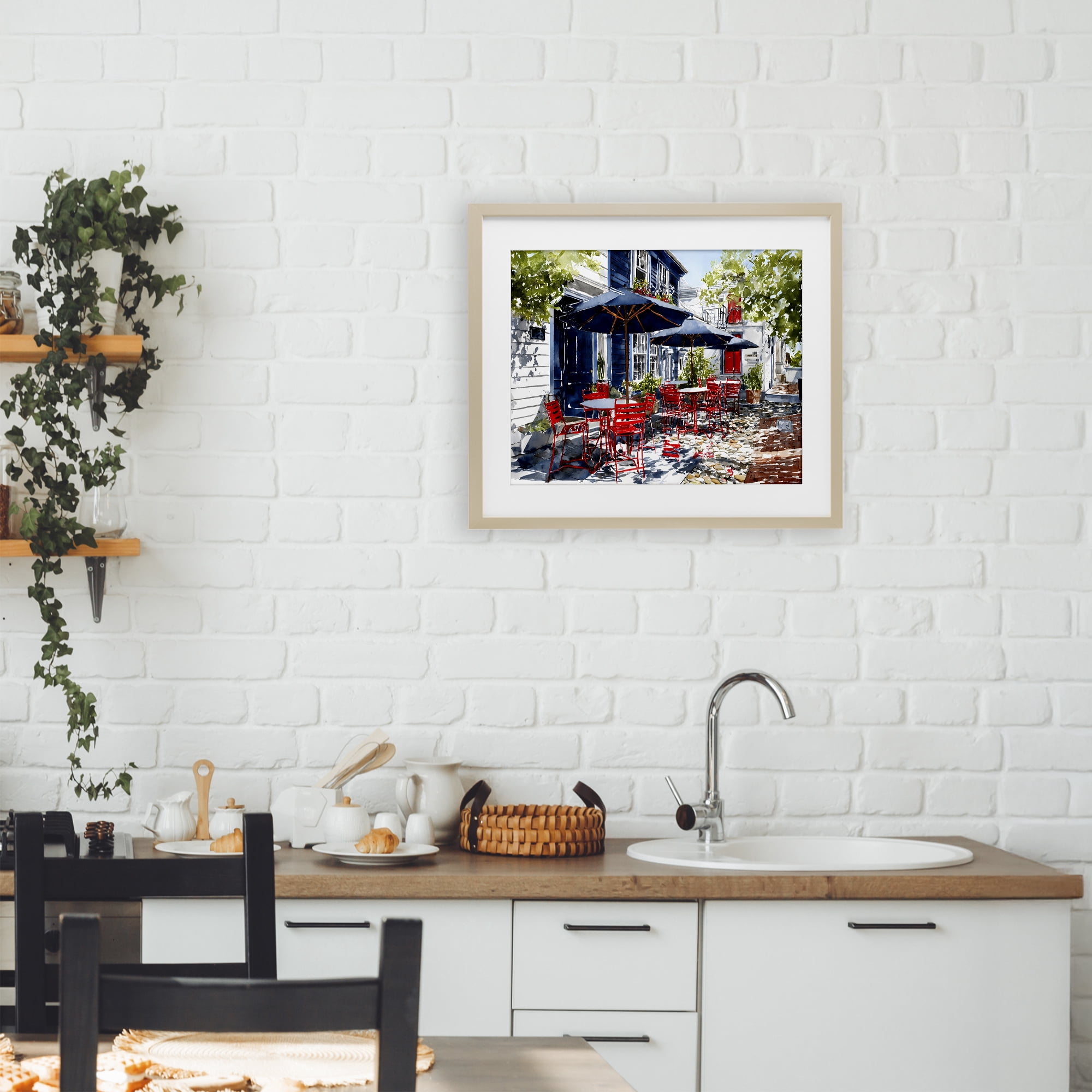 Stupell Industries Cafe Classic Red Chairs Birch Framed Print Under Glass, design by Franklyn Gregory
