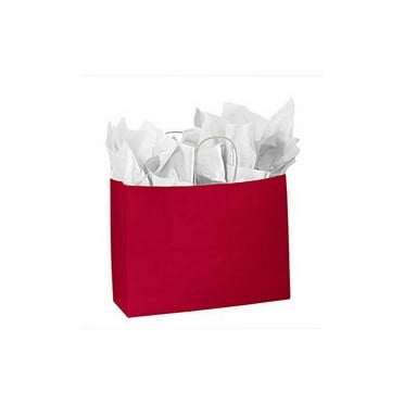 SSWBasics Large Glossy Red Paper Shopping Bags - 16”L x 6”D x 12 ½”H - Case of 100