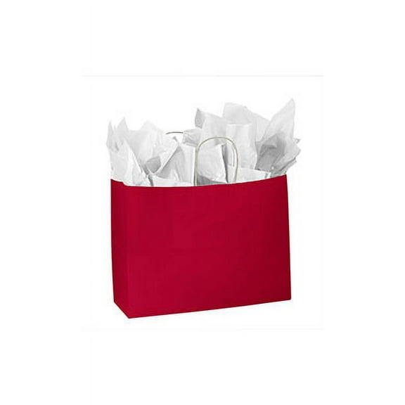 SSWBasics Large Glossy Red Paper Shopping Bags - 16”L x 6”D x 12 ½”H - Case of 100