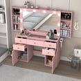 thumbnail image 6 of Pink Vanity Desk with Large Lighted Mirror & Power Outlet, Makeup Vanity Table with Glass Top & Drawers & Sliding Jewelry Storage Shelves , 44.1" Large Makeup Vanity Table for Women Girls, Pink, 6 of 9