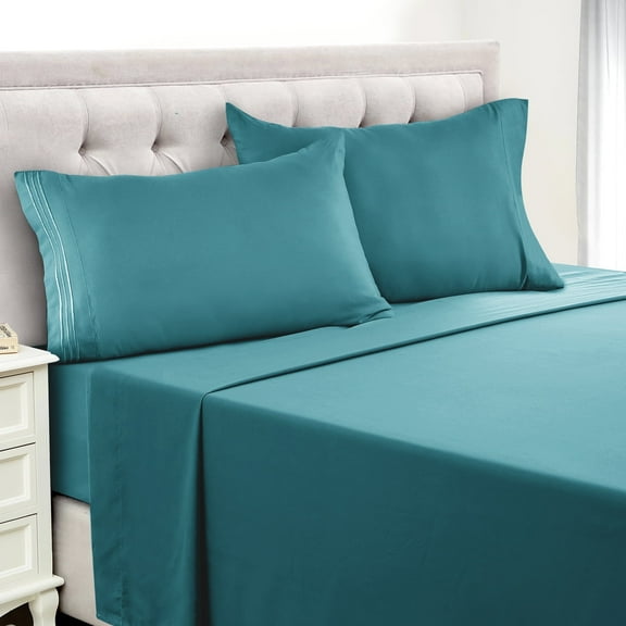 Lux Decor Collection Twin XL Size 4 Piece Sheets Set - Microfiber Deep Pocket Bed Sheets & Pillowcases - Teal