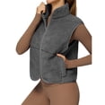 thumbnail image 2 of Chaleco de Mujer Sin Mangas, Chaqueta de Invierno de Forro Suave, Cuello Alto, de Cremallera y Bolsillo Gris L, 2 of 10