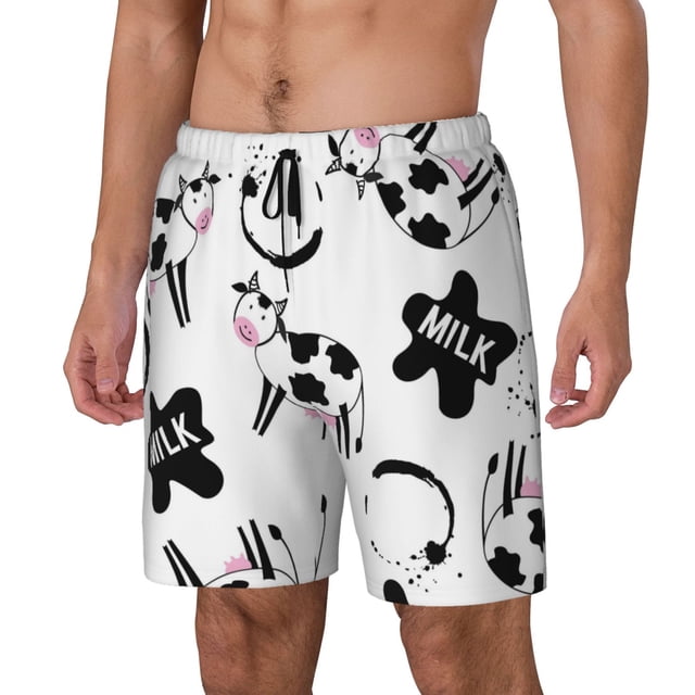Balery Cute Cow and Milk Stains Bañador para hombre, shorts de playa de secado rápido con entrepierna y forro de compresión-Small