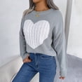 thumbnail image 6 of GBSYEWXS Sweaters For Women Grey Crew Neck Long Sleeve Heart Print Outdoor Pullover Sweater, 6 of 6