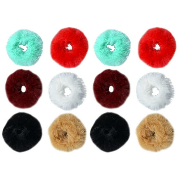 MEIBUTYUP Plush Hair Scrunchies for Women and Girls, Soft and Comfortable Hair Ties, Simple Design, 12 Pieces Set