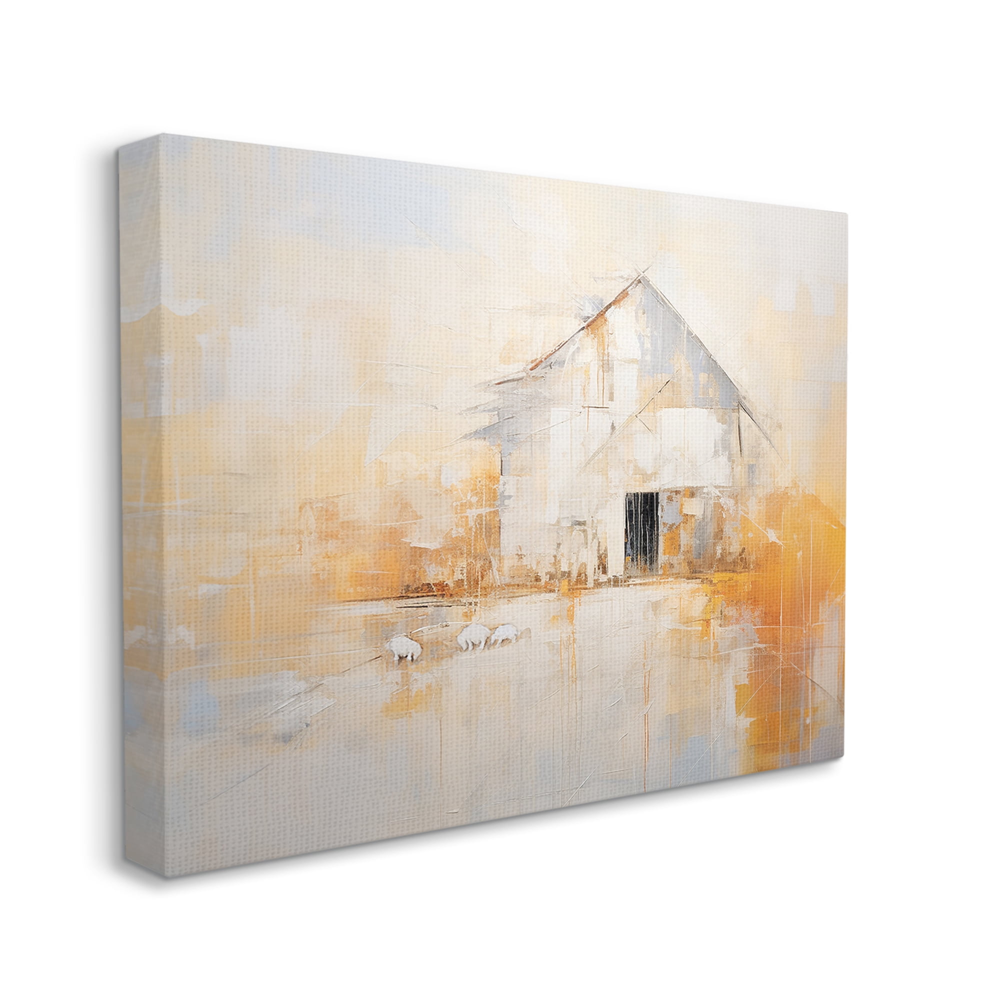 Stupell Industries White Abstract Barn Painting Abstract Painting Gallery Wrapped Canvas Art Print Wall Art, 40 x 30