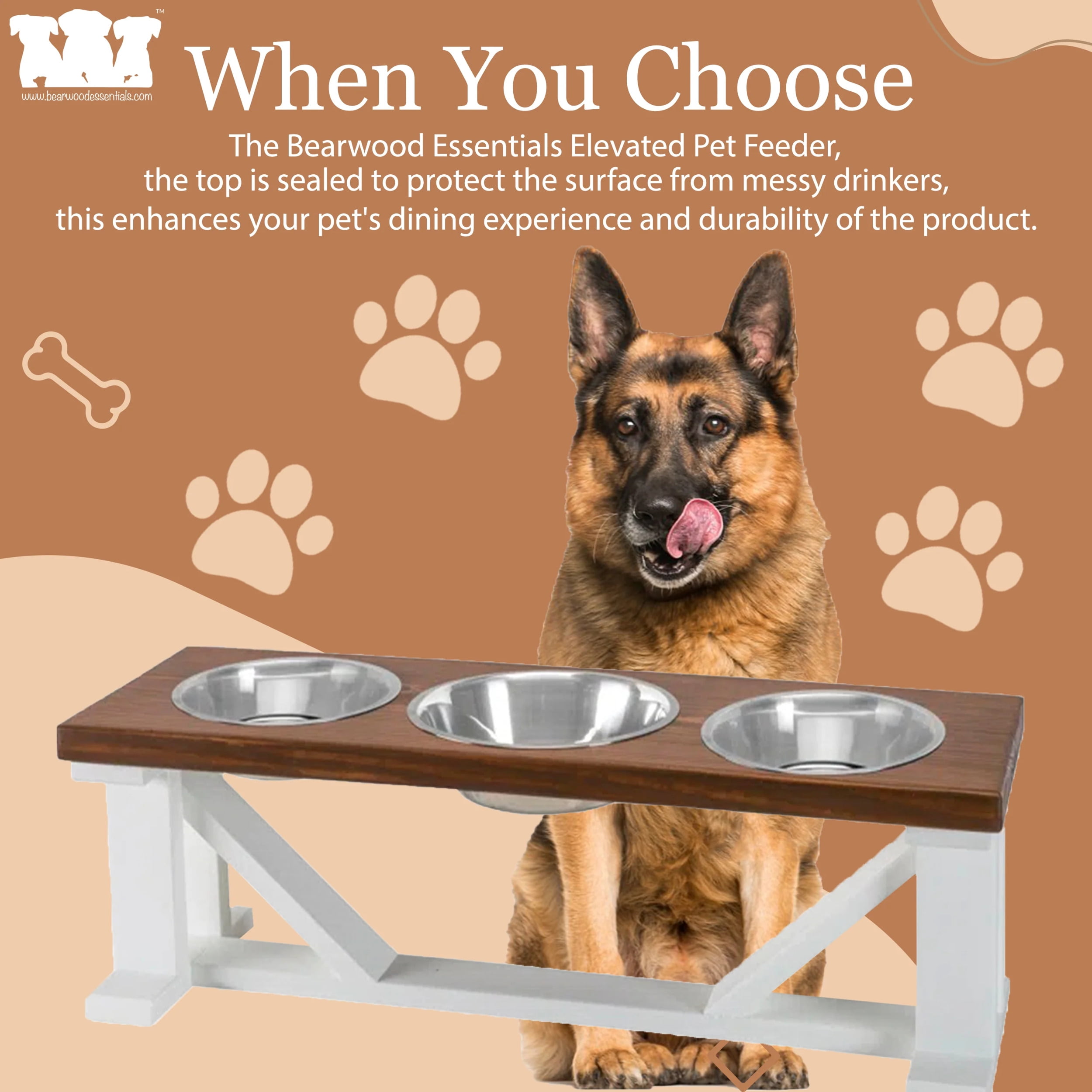 Bearwood Essentials Elevate Your Pet's Dining Experience with 3-Bowl Farmhouse-Style Dog Feeder