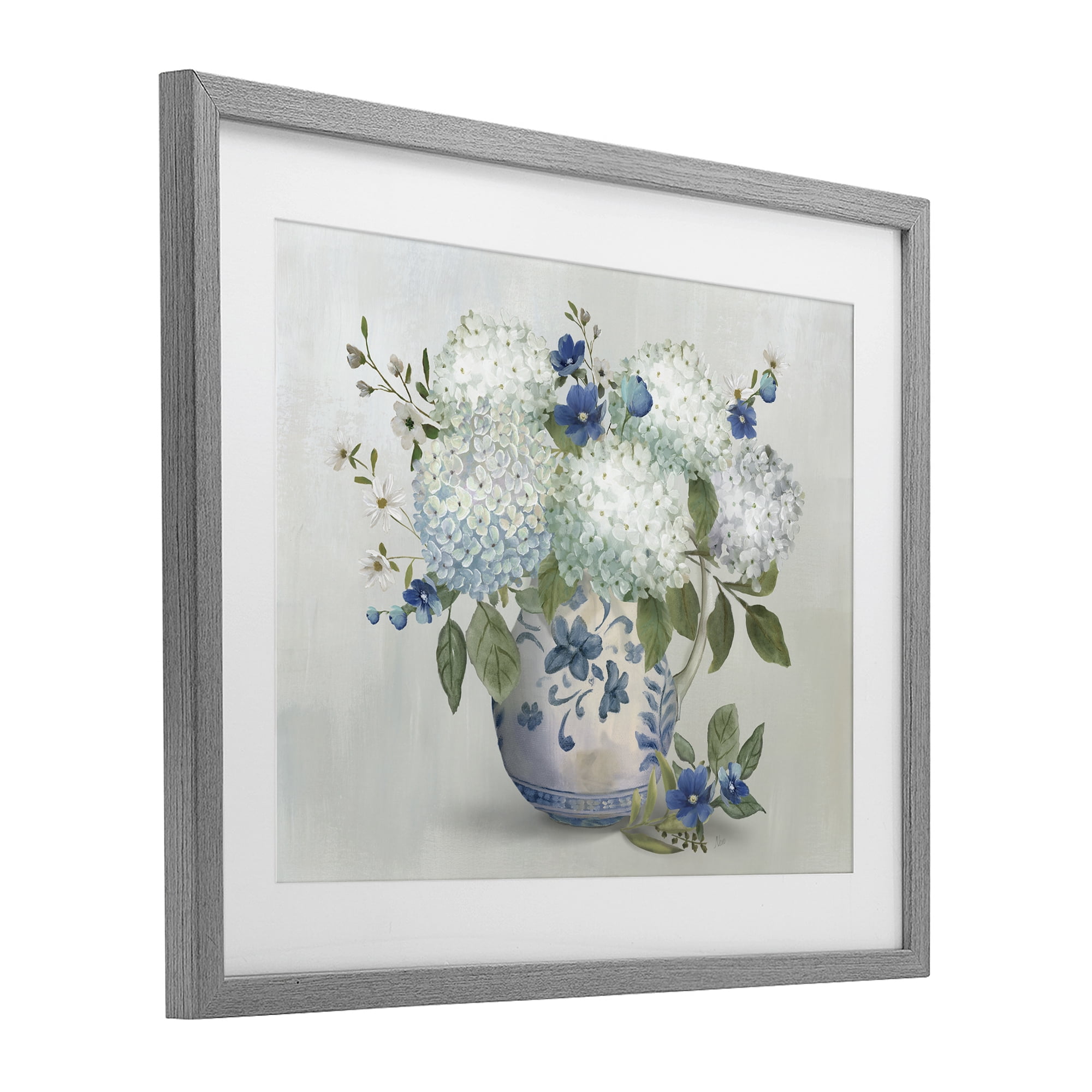Stupell Industries Ivory & Blue Hydrangea Vase Gray Framed Print Under Glass, design by Nan
