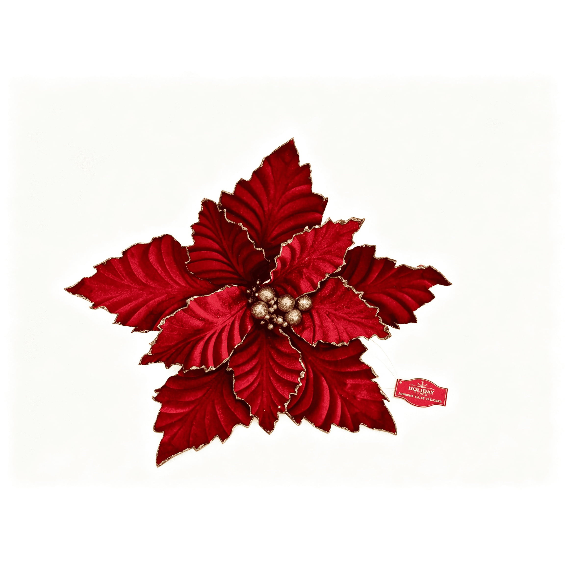 Red and Gold Glitter Poinsettia Christmas Clip Ornament, 18", by Holiday Time